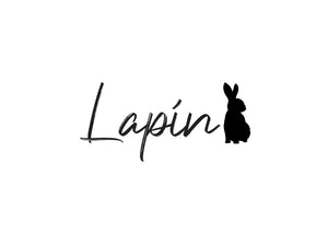 Logo for Lapin.  The word Lapin with a silhouette of a sitting Rabbit. 